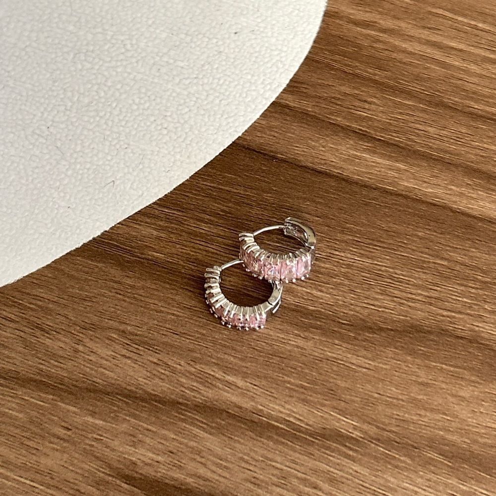 Pink and Silver Hoop Earrings Q775 - Picture 4 of 6
